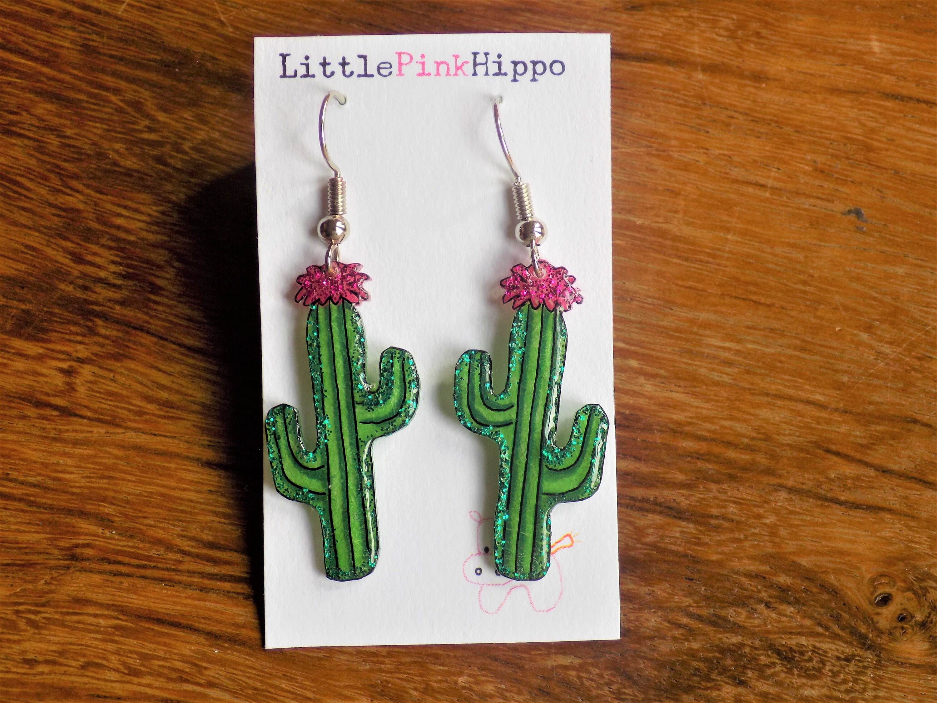 Cactus earrings cactus flower earrings desert flower Etsy