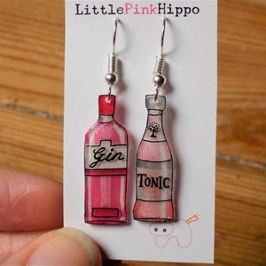 Pink gin and tonic earrings, hand drawn earrings