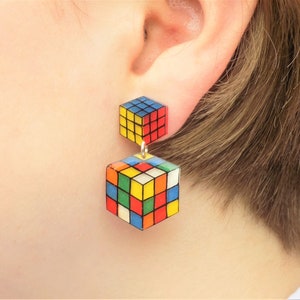 Boucles d'oreilles doubles style rubik's cube image 2