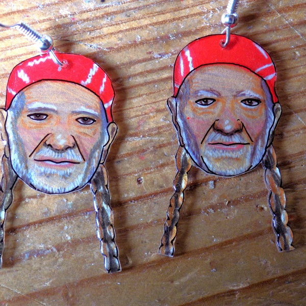 Boucles d'oreilles Willie Nelson, cadeau de musique country, musique country interdite, Blue Eyes Cryin in the Rain, On the Road Again