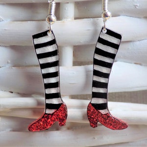 Wizard of Oz inspired sparkly earrings, stripy witch legs