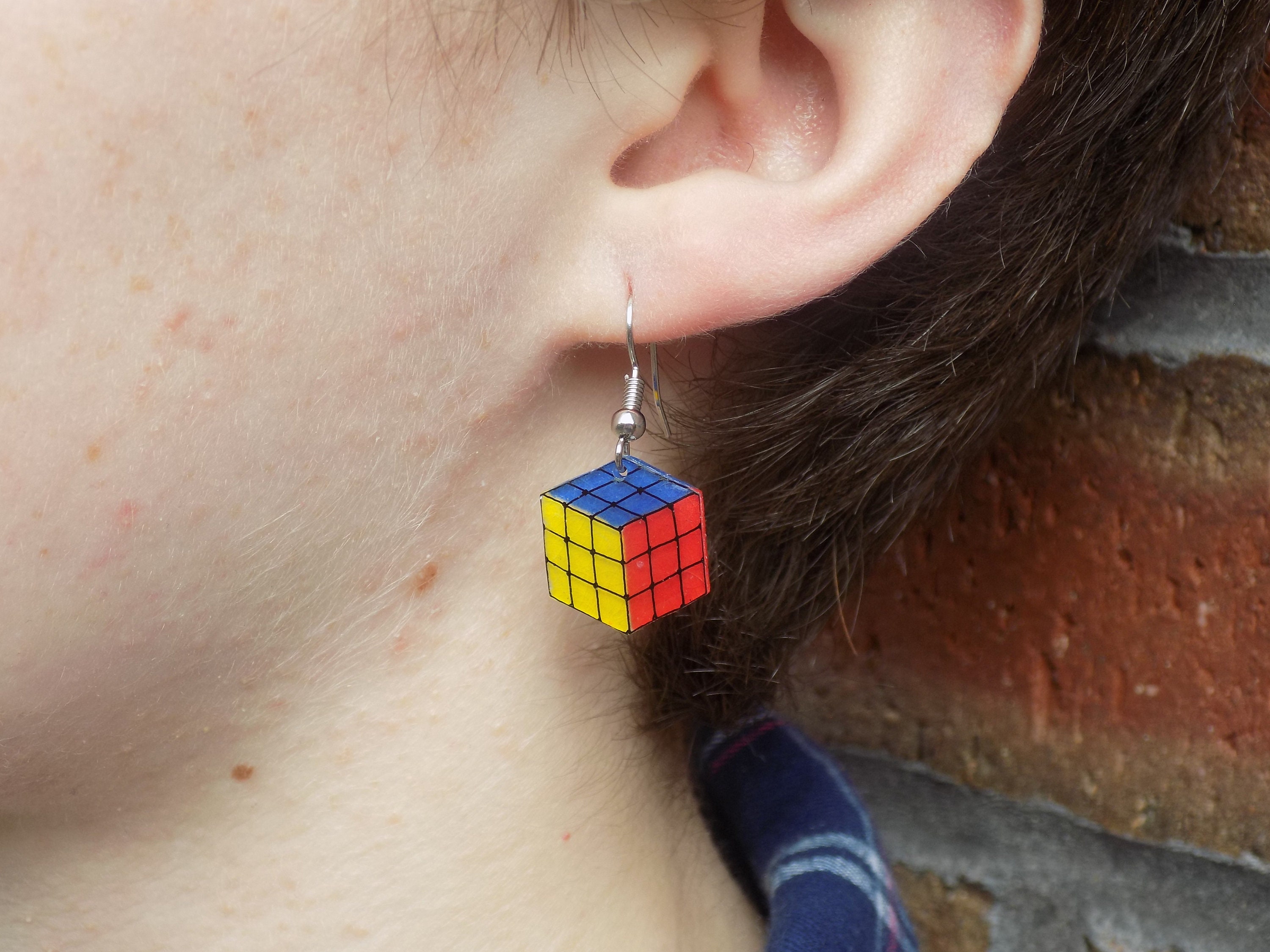 Rubik's cube earrings discount