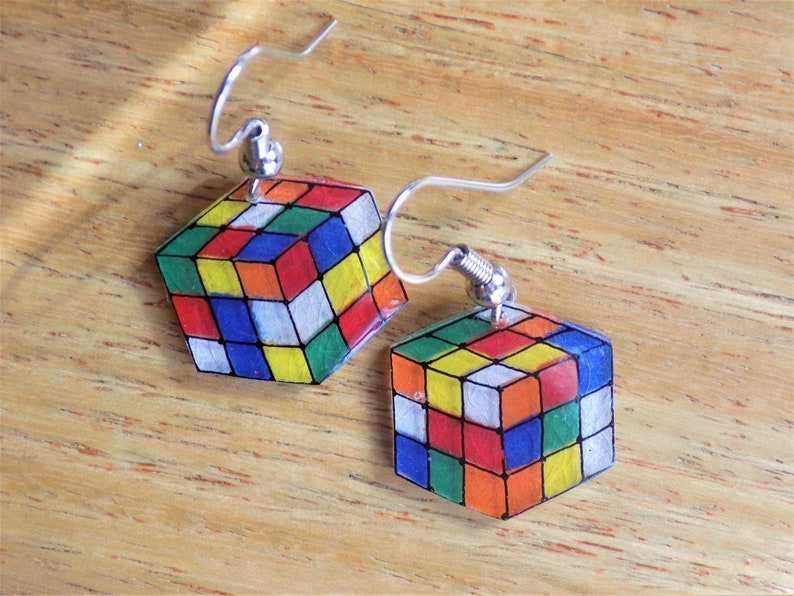 Rubiks cube earrings retro earrings 80s earrings quirky | Etsy