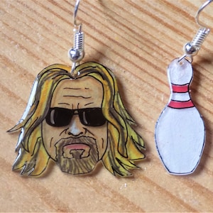 The Big Lebowski Earrings: Hand-Drawn Dude & Bowling Pin