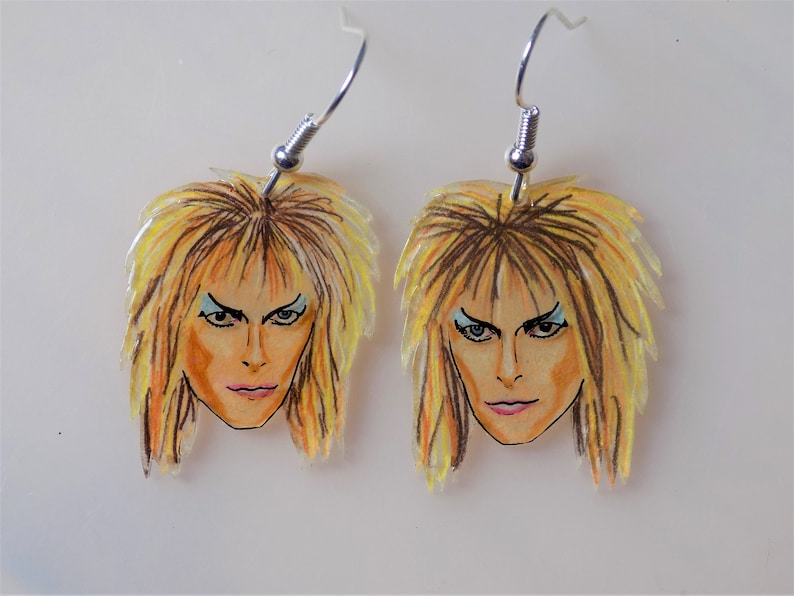 Jareth the Goblin King earrings, hand drawn Labyrinth jewellery