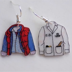 Back to the Future inspired earrings, featuring Marty and Doc&#39;s iconic outfits