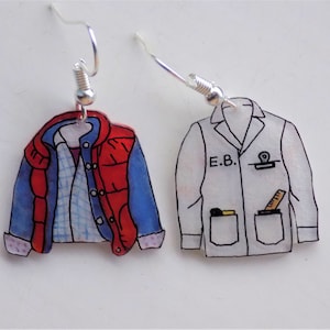 Back to the Future inspired earrings, featuring Marty and Doc's iconic outfits