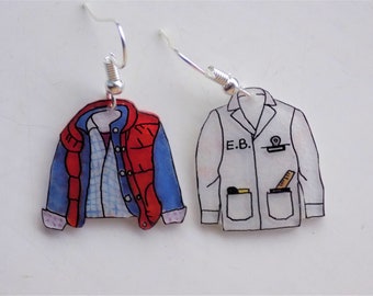 Back to the Future inspired earrings, featuring Marty and Doc's iconic outfits
