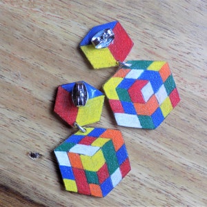 Boucles d'oreilles doubles style rubik's cube image 4