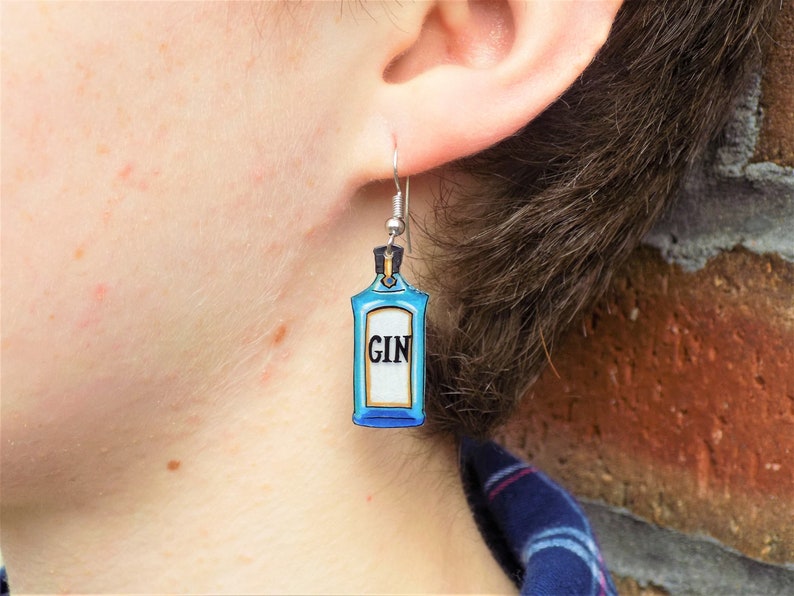 Handgezeichnete Gin Tonic Ohrringe, personalisierbar, perfektes Geschenk für jeden Gin Liebhaber Bild 10