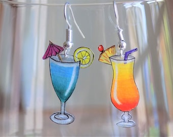 Summery, colourful cocktail earrings, hand drawn and unique