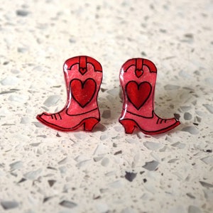 Tiny Pink Heart Cowboy Boots Stud Earrings: Valentine&#39;s Gift