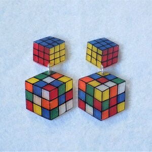 Boucles d'oreilles doubles style rubik's cube image 6
