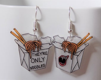 They're Only Noodles Lost Boys inspired earrings, Chinese takeaway cartons