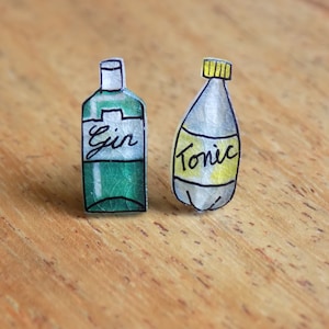 Gin and tonic shrink plastic earrings, handmade, gin lover's gift, g&t, quirky earrings, Mother's Day gift, shrink plastic