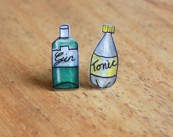 Gin and Tonic Earrings: Hand-Drawn Shrink Plastic, G&T Jewelry
