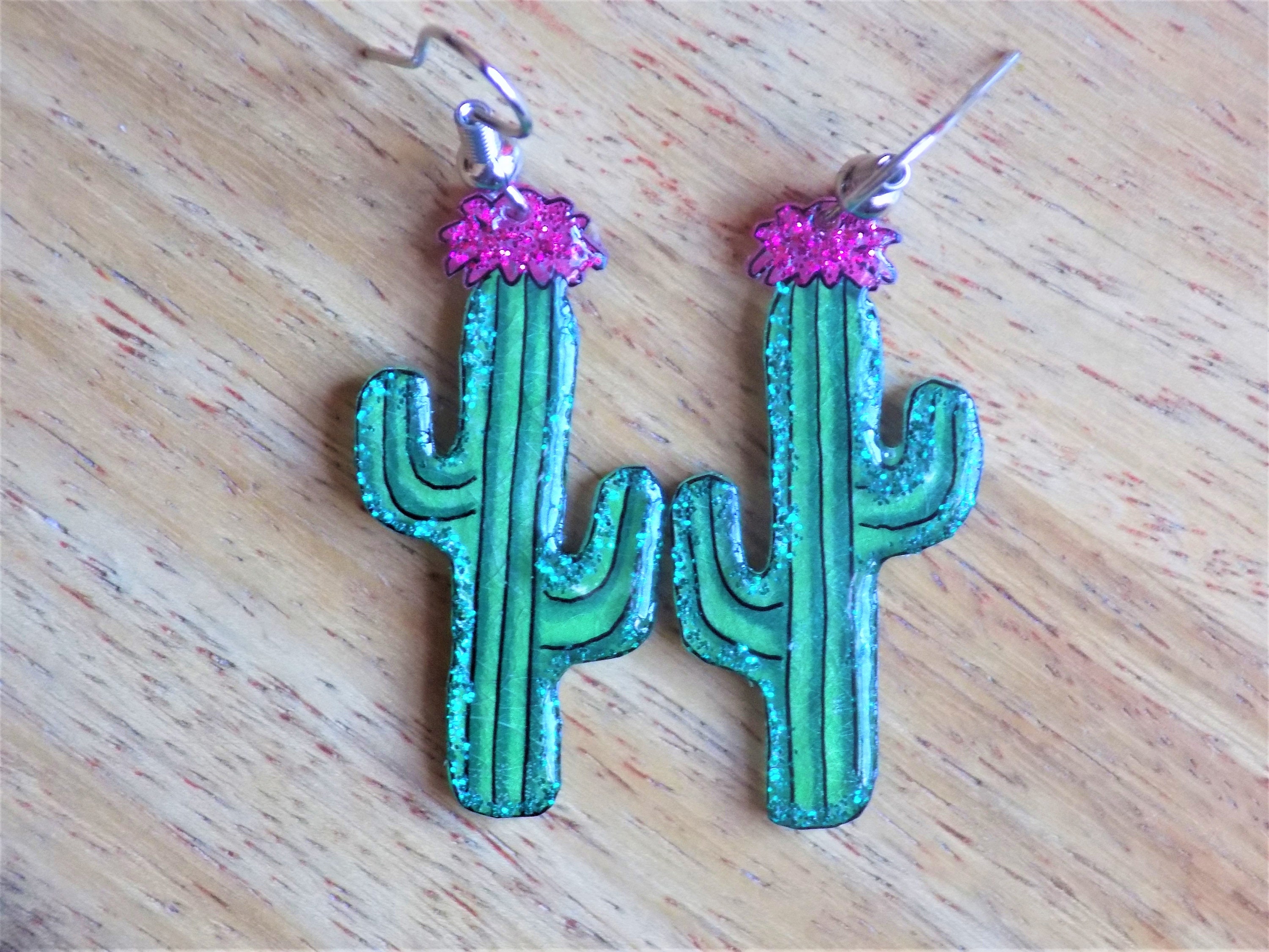 Cactus earrings cactus flower earrings desert flower Etsy
