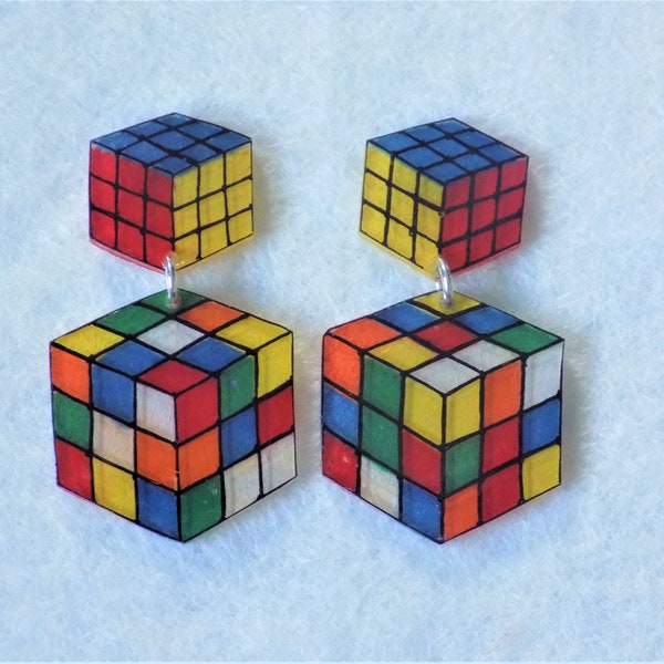 Boucles d'oreilles doubles style rubik's cube