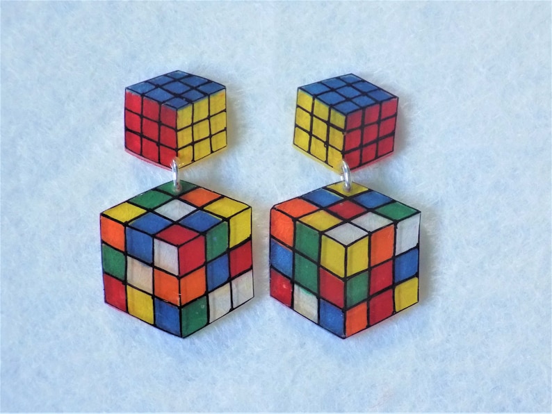 Boucles d'oreilles doubles style rubik's cube image 1