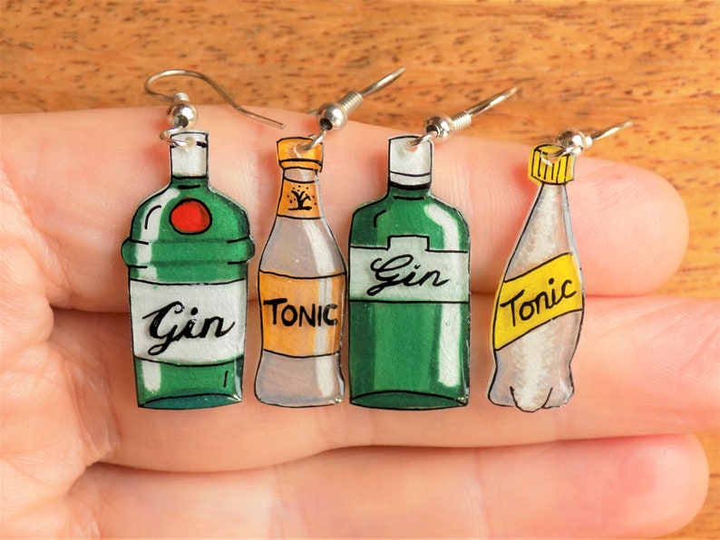 Handgezeichnete Gin Tonic Ohrringe, personalisierbar, perfektes Geschenk für jeden Gin Liebhaber Bild 4