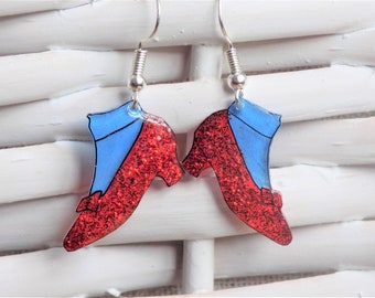 Boucles d'oreilles pantoufles en rubis inspirées du magicien d'Oz, boucles d'oreilles rouges scintillantes