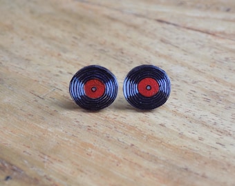 Tiny little hand drawn vinyl record earrings, available in 6 colours