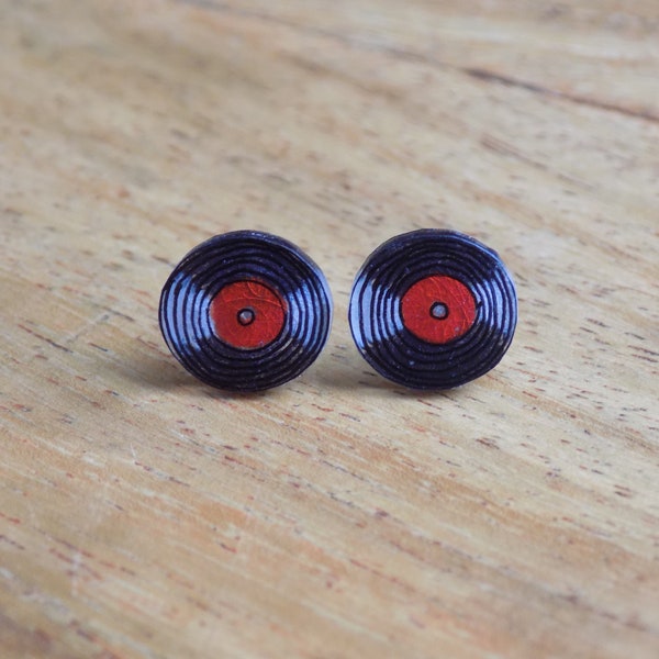 Tiny little hand drawn vinyl record earrings, available in 6 colours