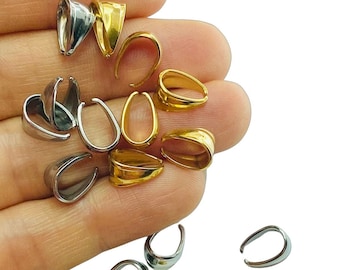 24 Large Gold or Silver Stainless Steel Pinch Bails Pendant Clips, Pendant Hangers, Charm Bails Jewelry Necklace Earring Making Findings