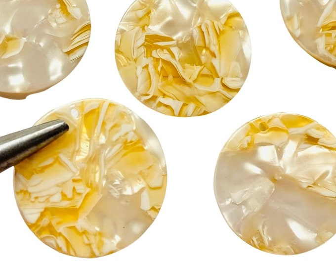 6 Pcs Acrylic 25mm or 1” White Yellow  Round Hoop Earring Charm Charms Bead Beads w/ Connector Loop Hole Earring Findings Jewelry Making