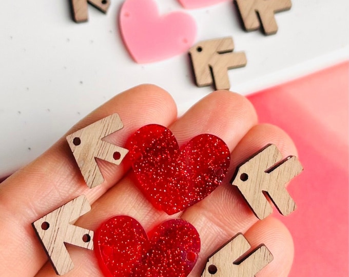 DIY Glitter Heart & Walnut Arrow Earring Blanks