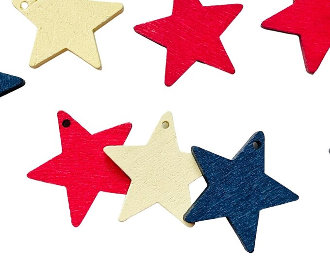 25mm Wood Bead Painted Stars Red, Blue, Cream Connectors Charms Cutout Dangle Drop Earring Jewelry Blanks Shape Crafts
