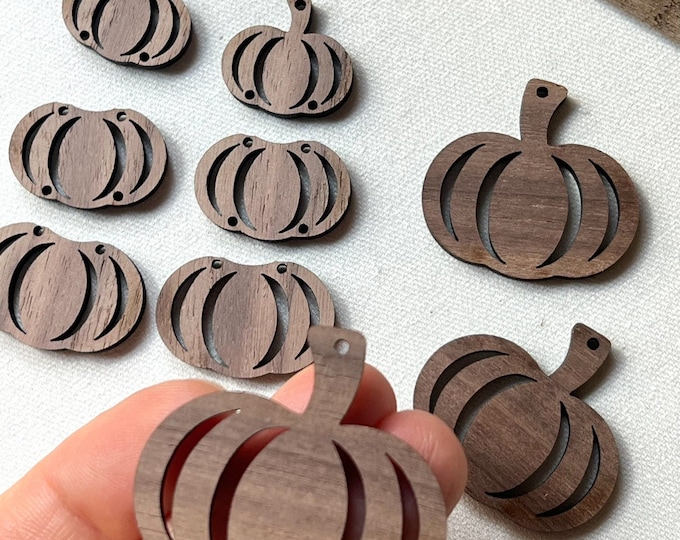 Walnut Wood Stacked Pumpkin or Single Pumpkin Earring Blanks, Jewelry Making Blanks, Fall Earring Making Supplies