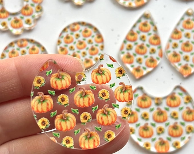 Pick your Shape! Fall Pumpkin & Sunflower Patterned Acrylic Earring Blanks