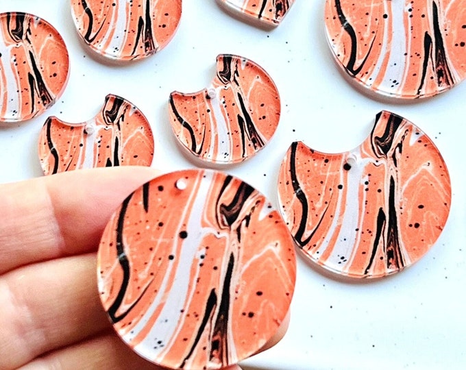 Pick your Shape! Fall Paint Swirl Orange, Black & White Patterned Acrylic Earring Blanks
