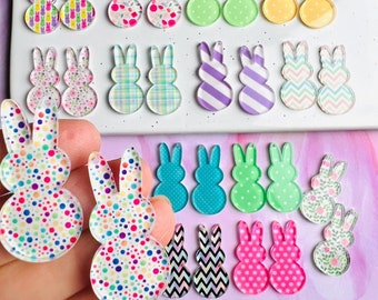 Lots of COLORS!  Easter Bunny Rabbit Peep 1.7"  DIY Acrylic Earring Blanks Cutout Earring Earrings Jewelry Blanks Crafts Made in Texas