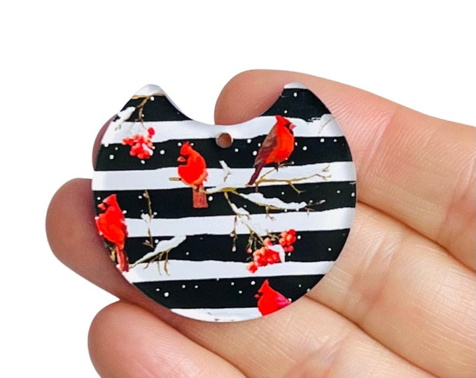Cardinal Black & White Stripe Acrylic Earring Blanks Red Bird DIY Earrings, Bird Jewelry Blanks, Bird Earrings