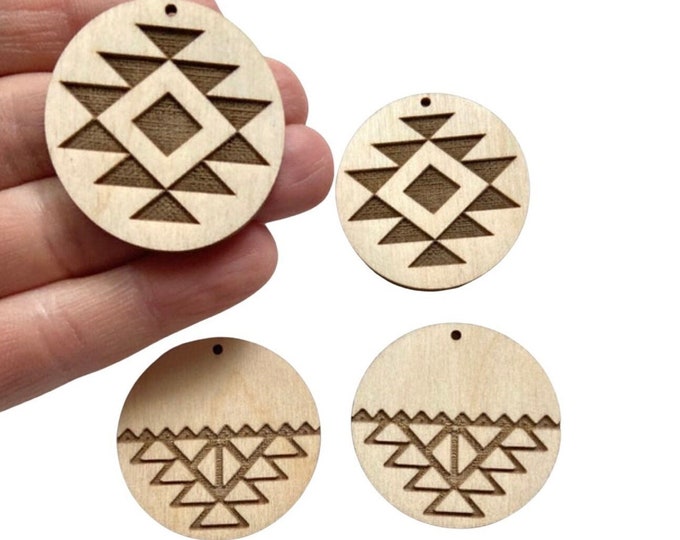 Unfinished Wood Hoop Round Earrings Charm Cutouts Aztec Tribal Boho Dangle Earring DIY Jewelry Making Craft Macrame Resin Acrylic Texas Made