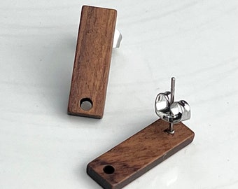12pcs Wood Wooden Stud Post Rectangle Earrings w/ Earring Backs Connector Loop Holes Dangle DIY Earrings Findings Jewelry Making