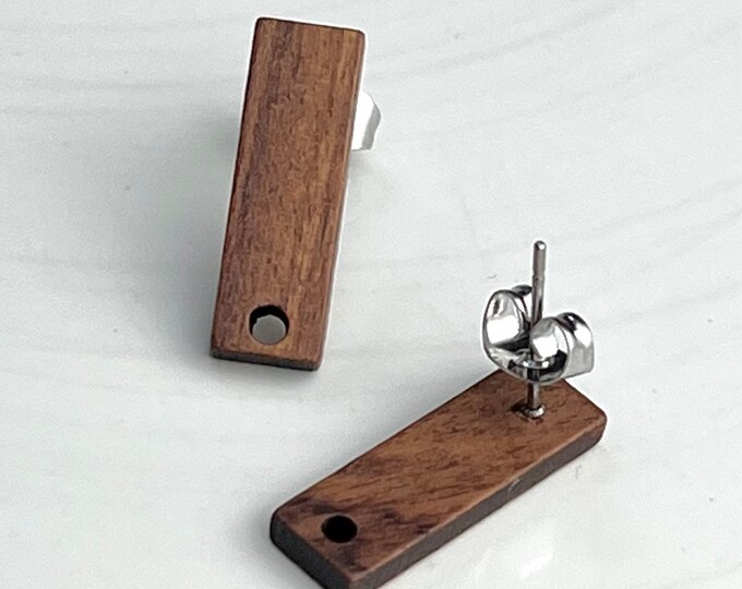 12pcs Wood Wooden Stud Post Rectangle Earrings w/ Earring Backs Connector Loop Holes Dangle DIY Earrings Findings Jewelry Making