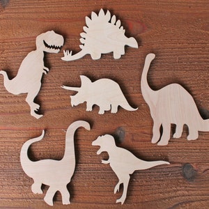 All Sizes Available - Set of 6 Dinosaur Wood Cutout Shapes 2&quot;, 3&quot;, 4&quot;,5&quot;,  6&quot;,8&quot;,10&quot;,12&quot;,14&quot;,16&quot; Cut out T-Rex Brontosaurus Velociraptor +++