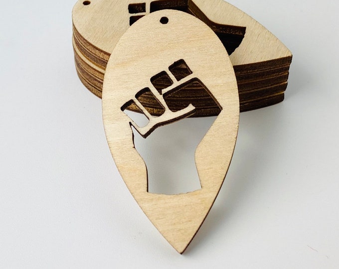BULK (12pc to 100pc) Unfinished Wood AFRICA Fist Reverse Teardrop Cutout Dangle Hoops Earring Jewelry Blanks Charm Shape Craft Made in Texas