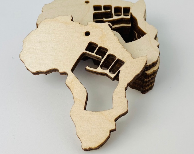 BULK (12pc to 100pc) Unfinished Wood AFRICA Cutout with Fist Dangle Hoops Earring Jewelry Blanks Charms Shape Crafts Made in Texas