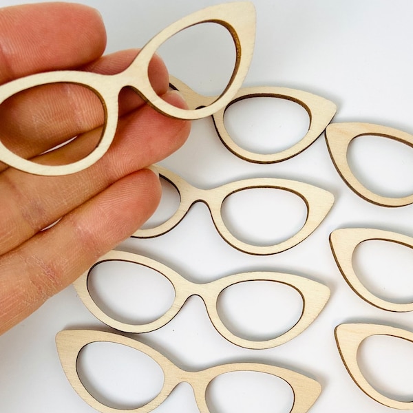 6-Pack Cat Eye Glasses Unfinished Wood Cutout DIY Crafts Door Hanger Ready to Paint Cut Out Birch Plywood All Sizes