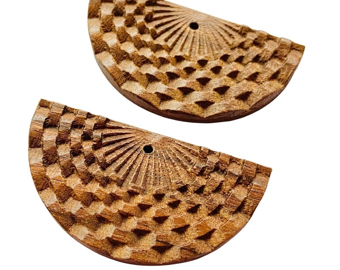 Clearance 6pcs 40mm Wood Semi Circle Fan Shape Connectors 3D Look Charms Cutout Dangle Drop Earring Jewelry Blanks