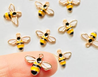 20 Pieces Tiny Bumble Honey Bee Charm with Connector Jewelry Making DIY Earring Jewelry Charms 12x14MM