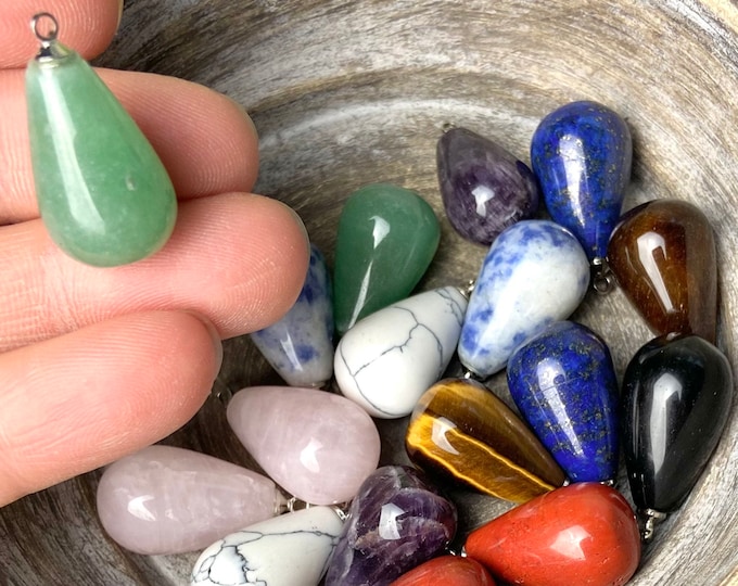 Clearance 2pc Gemstone Crystal Earring Earrings Pendant Charms Teardrop Shape with Bead Cap for Hanging Tiger Eye,Agates ++