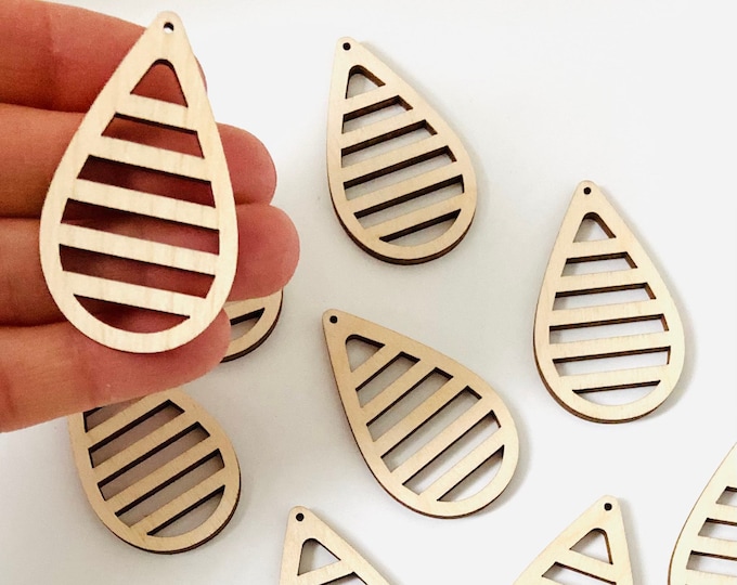 BULK (12pc to 100pc) Unfinished Wood Wooden TearDrop Lines Cutouts Cutout Hanging Dangle Earring Earrings Jewelry Blanks Made in Texas