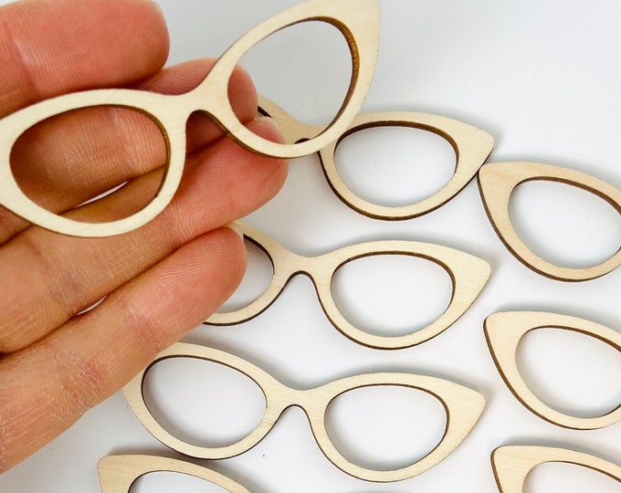 6-Pack Cat Eye Glasses Unfinished Wood Cutout DIY Crafts Door Hanger Ready to Paint Cut Out Birch Plywood All Sizes