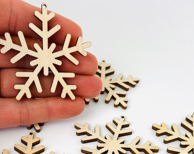 ALL SIZES BULK (12pc to 100pc)J Unfinished Wood Laser Cutout Snowflake Earring Jewelry Blanks Ornaments Bulbs Painting Crafts Made in Texas