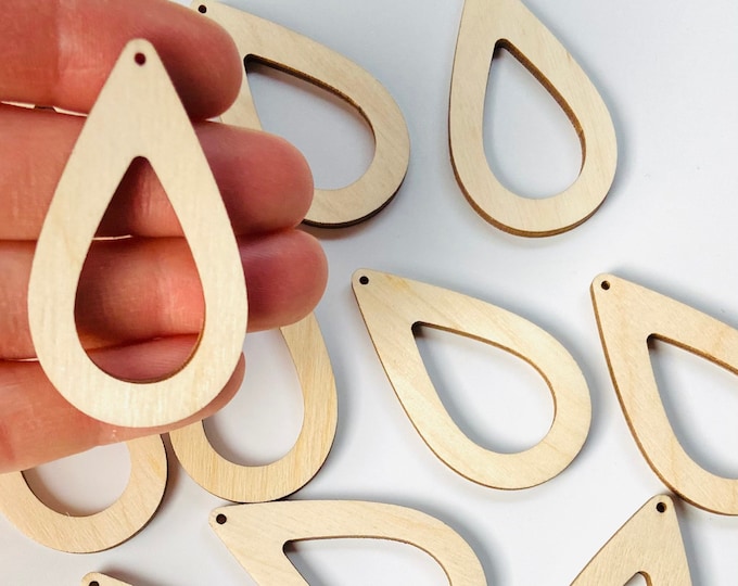 ALL SIZES BULK (12pc to 100pc) Unfinished Wood Laser Cutout THick Frame Hollow Teardrop Hoop Earring Earrings Jewelry Blanks Crafts